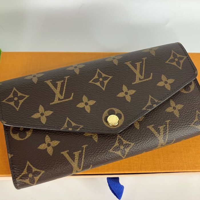 Louis Vuitton Sarah 花紋扣式長夾 棕色