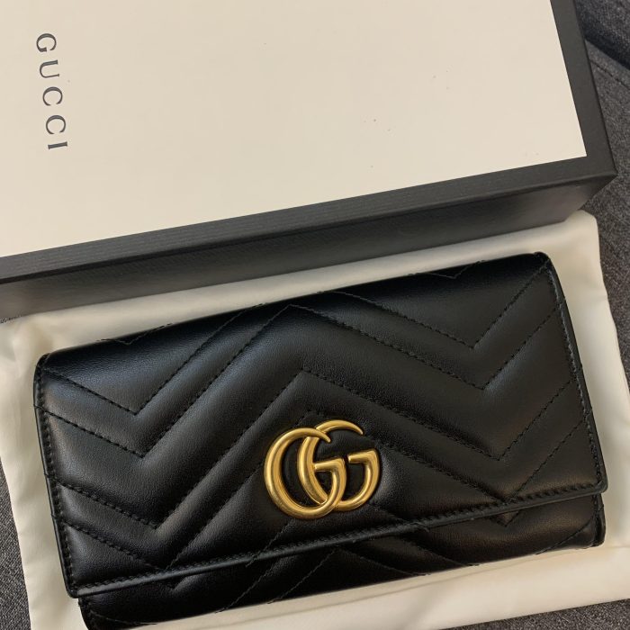 Gucci GG Marmont 黑金牛皮長夾